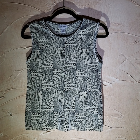 Le Pleat Tan & Black Tank Top Blouse Medium - Picture 1 of 8